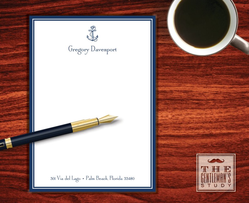 Nautical Personalized Stationery for Men Anchor Notepad Custom Printed Memo Pad for Man Monogrammed Stationary for Men 5x7 Note Pad