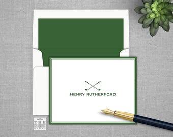 Fairway Personalized Golf Note Cards - Foldover Thank You Notes with Golf Design & Optional Lined Envelopes