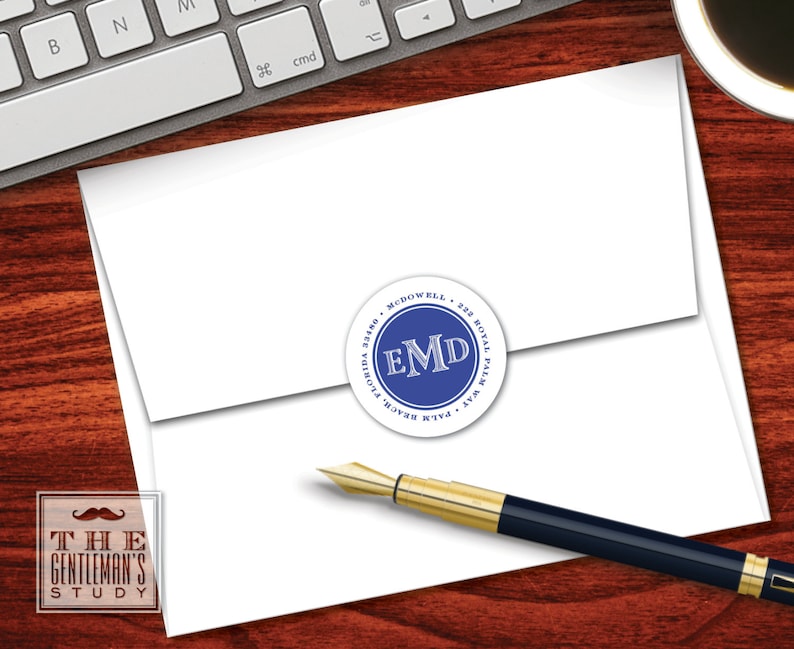 Colonial Address Labels Round 1.5 Circle Stickers Personalized Masculine Custom Envelope Seals Men/'s Monogram Return Address Stickers