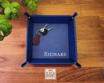 Personalized Vegan Leather Valet Tray • Snap Corner Travel Tray