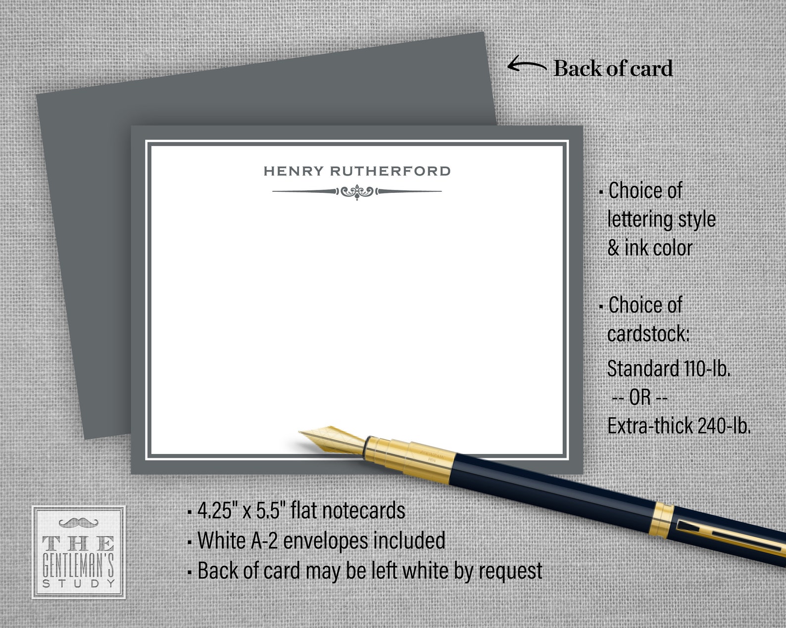 Gramercy Personalized Stationery Bundle - Notepad, Flat and Folded ...