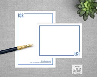 Oxford Monogram Stationery Duo - Personalized Notepad & Notecard Set with Border