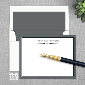 Gramercy Flat Note Cards - Personalized Correspondence Card Stationery with Optional Return Address & Lined Envelopes
