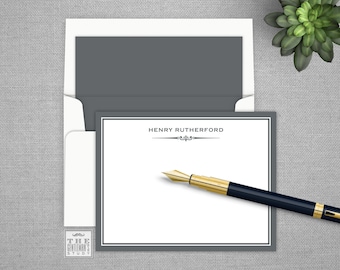 Gramercy Flat Note Cards - Personalized Correspondence Card Stationery with Optional Return Address & Lined Envelopes
