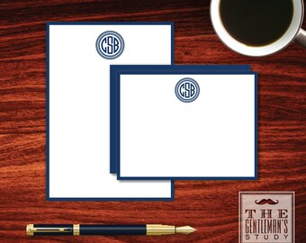 Camden Monogram Stationery Duo - Matching Notepad & Flat Notecard Set with Circle Monogram