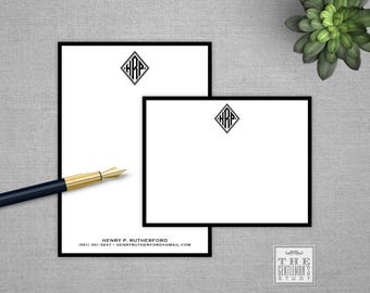 Diamond Monogram Stationery Duo – Personalized Notepad and Note Card Set