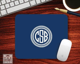 Camden Mousepad - Circle Monogram Personalized Mouse Pad - Custom Printed Office Decor - Preppy Personalized Desk Accessory - Gift for Men