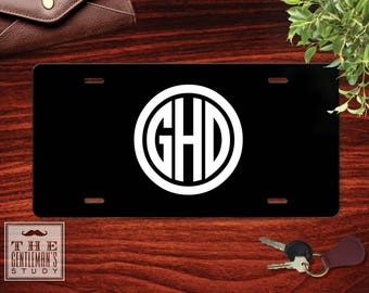Circle Monogram License Plate - Personalized Car Tag - Front Vanity Plate - Custom Auto Accessory for Men - Preppy License Plate