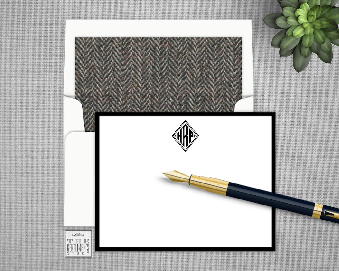 Diamond Monogram Flat Note Cards – Personalized Stationery Cards With ...