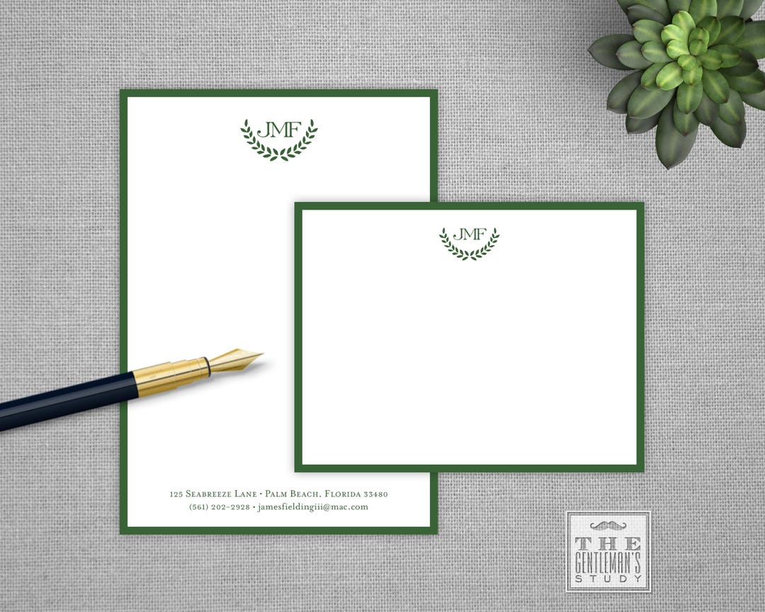 St. Andrews Wreath Monogram Stationery Set – Personalized Notepad ...