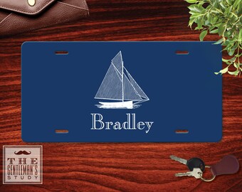 Sailboat Personalized License Plate - Monogrammed Car Tag - Nautical Front License Plate - Custom Auto Accessory for Men - Gift for Boater