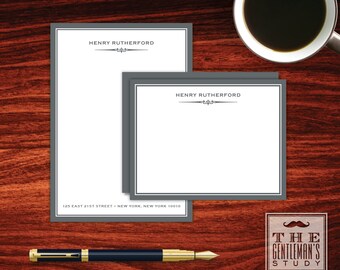 Gramercy Stationery Duo - Matching Personalized Notepad & Flat Notecard Set