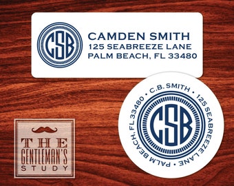 Camden Monogrammed Return Address Labels • 1" x 2.625" Rectangular or 1.5", 2", 2.5" or 3" Round • Custom Printed Envelope Seals