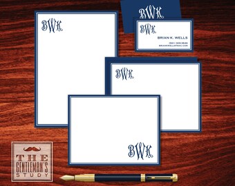 Regency Monogram Big Bundle • Men's Monogrammed Stationery Set - Notepad, Flat Notecards, Folded Notecards, Calling Cards & Optional Labels