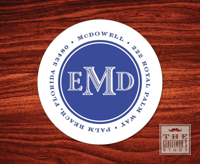 Colonial Address Labels Round 1.5 Circle Stickers Personalized Masculine Custom Envelope Seals Men/'s Monogram Return Address Stickers