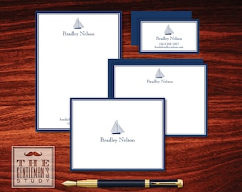 Sailboat Big Bundle • Nautical Personalized Stationery Set • Notepad, Flat Notecards, Folded Notecards, Calling Cards & Optional Labels