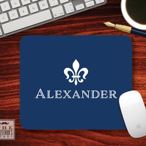 Fleur de Lis Mousepad Personalized French Theme Mouse Pad Custom Printed Home Office Decor Monogrammed Gift for Man Coworker or Boss image 2