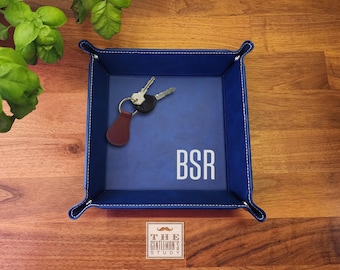 Oxford Monogram Valet Tray • Personalized Leatherette Catchall Tray with Snap Corners