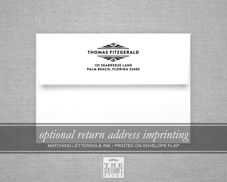 Optional Lettering Gatsby Art Deco Flat Notecards - Stationery Set With Optional Lined ...