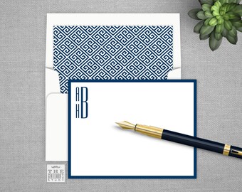 On the Edge Monogrammed Flat Note Cards – Bordered Stationery with Slim Monogram and Optional Lined Envelopes