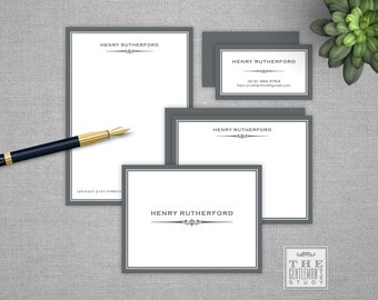 Gramercy Personalized Stationery Bundle - Notepad, Flat and Folded Notecards & Calling Cards