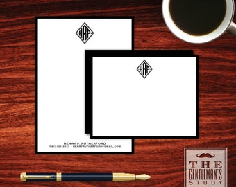 Diamond Monogram Stationery Duo - Matching Personalized Notepad & Flat Notecard Set