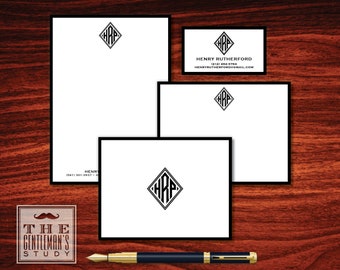 Diamond Monogram Big Bundle • Personalized Stationery Gift Set • Notepad, Flat Notecards, Folded Notecards, Calling Cards & Optional Labels