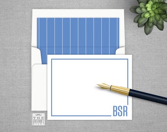 Oxford Monogram Folded Notecards - Personalized Thank You Card Stationery with Optional Return Address & Lined Envelopes