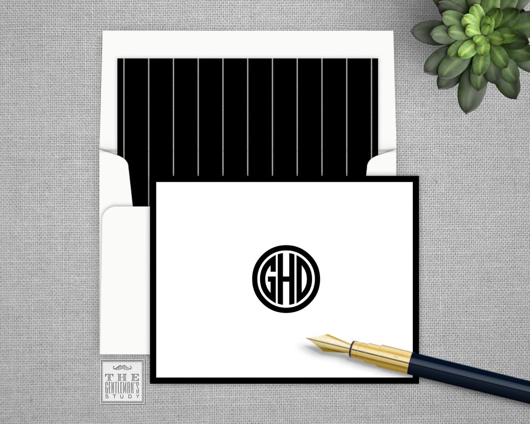 Circle Monogram Folded Note Cards - Personalized Stationery With ...