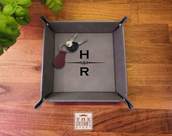Gramercy Valet Tray • Monogrammed Leatherette Tray with Snap Corners • Flourish Design