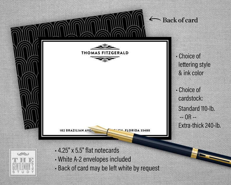 Gatsby Stationery Bundle • Art Deco Notepad, Flat Notecards, Folded ...