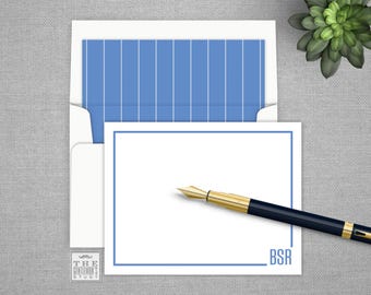 Oxford Monogram Flat Notecards - Personalized Stationery with Optional Return Address & Lined Envelopes