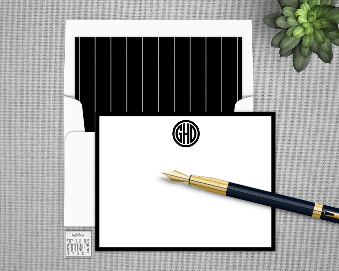 Circle Monogram Flat Note Cards - Personalized Stationery With Optional ...