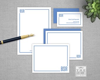 Oxford Monogram Stationery Bundle • Notepad, Flat and Folded Notecards & Calling Cards