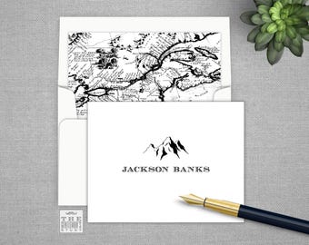 Teton Folded Notecards - Personalized Thank You Notes with Mountain Design and Optional Lined Envelopes