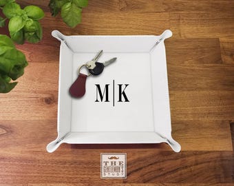 Empire Valet Tray • Monogrammed Leatherette Tray with Snap Corners