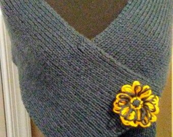 Hand Knit Cowl/Shawl with Yarn Flower