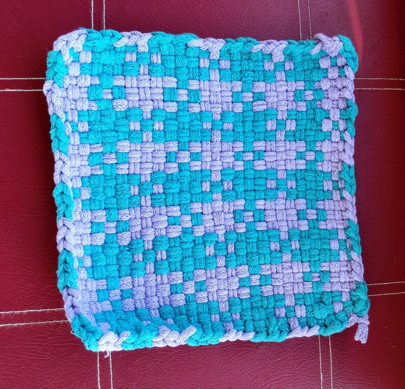 Thick Woven Potholders, 8.5 inches Square, Cotton Lavender/Blue