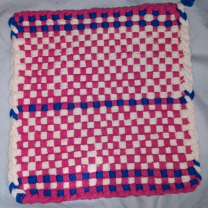 Thick Woven Potholders, 8.5 inches Square, Cotton Pink/White/Navy