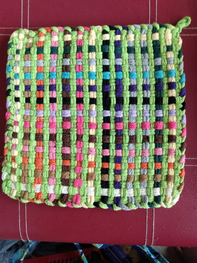 Thick Woven Potholders, 8.5 inches Square, Cotton Lime/multicolor