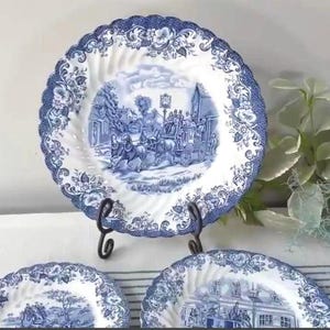 Johnson Brothers Blue Transferware Plates: Coaching Scenes English Cottage Decor