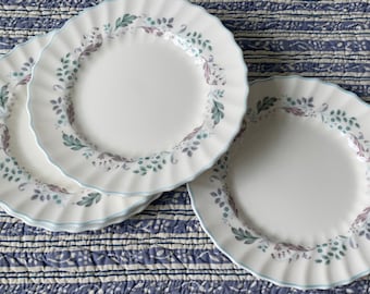 Royal Doulton Blue Small Plates Set of 4 Glen Auldyn Tea Plates  England Bone China Bread Dessert Blue & Purple Flowers