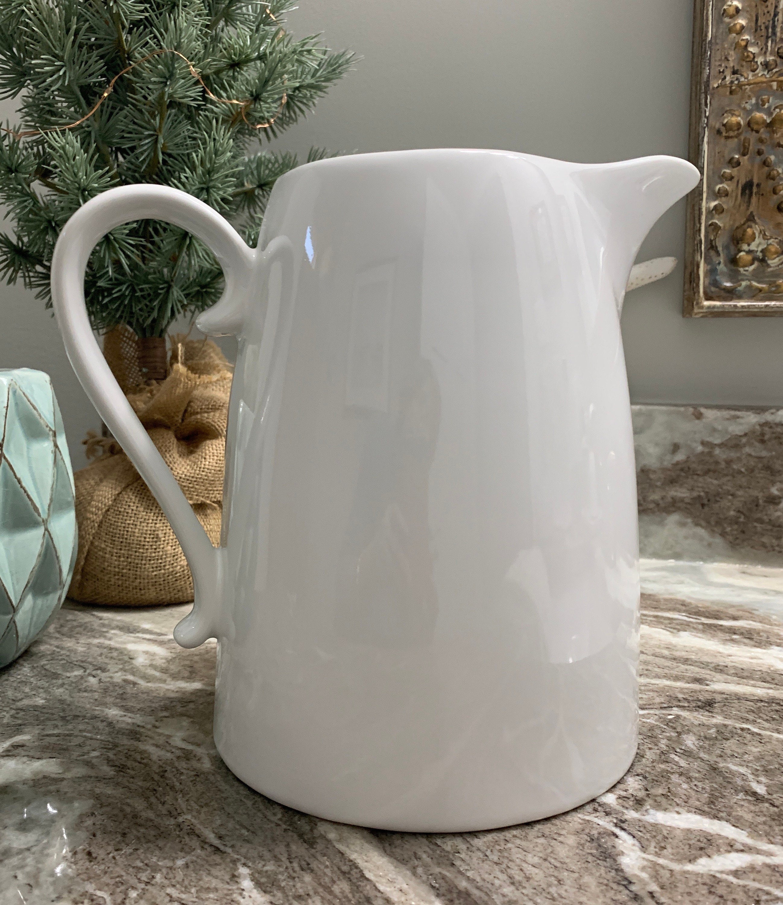 Large White Farmhouse Pitcher Lillian Vernon Cottage Pottery Etsy