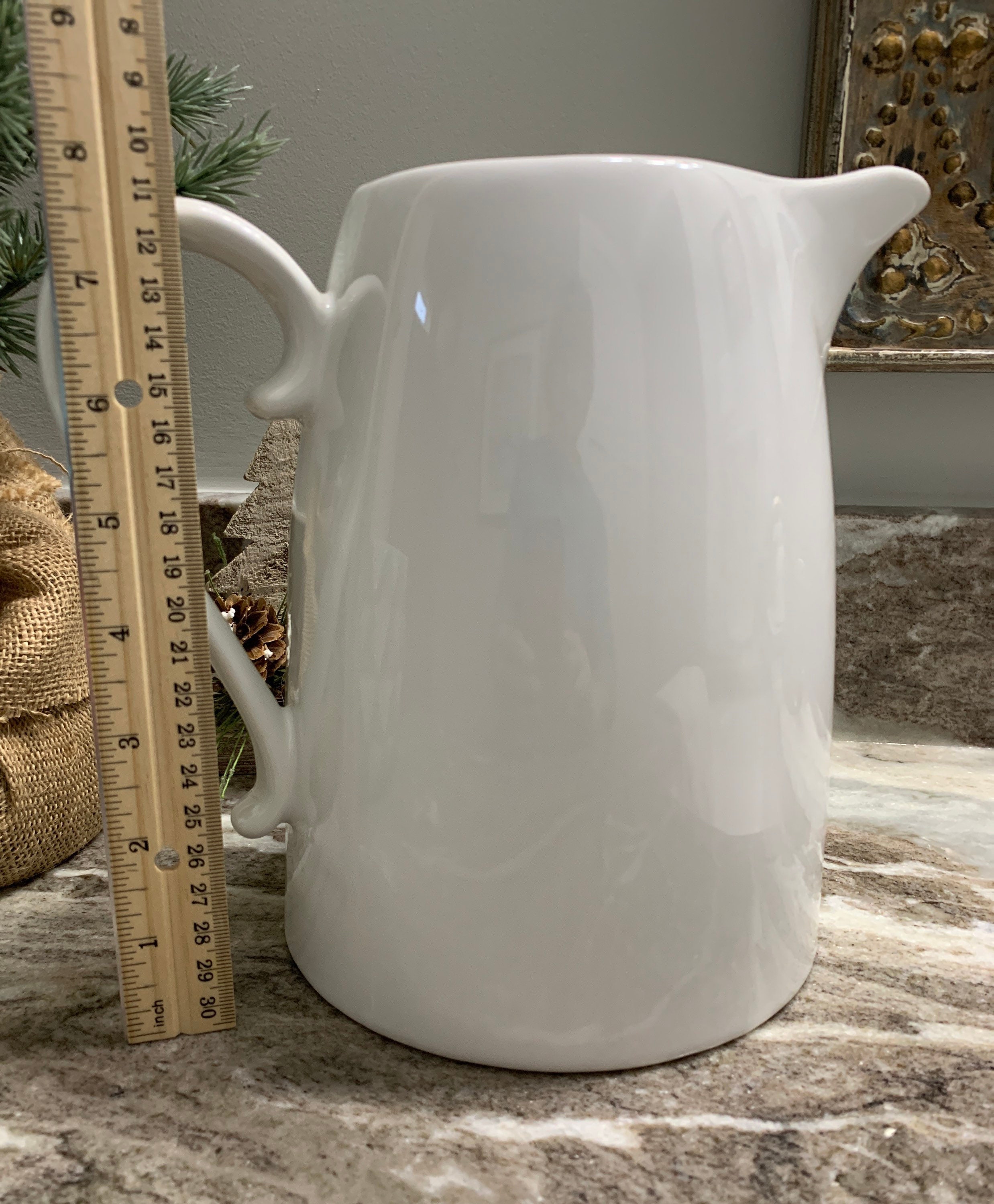 Large White Farmhouse Pitcher Lillian Vernon Cottage Pottery Etsy