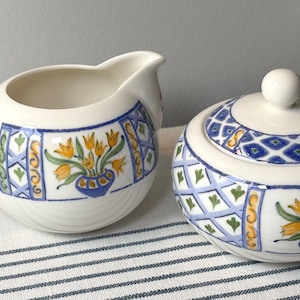 Royal Doulton Marisol Sugar & Creamer Set ~ Doulton Everyday ~ Blue White Yellow and Green