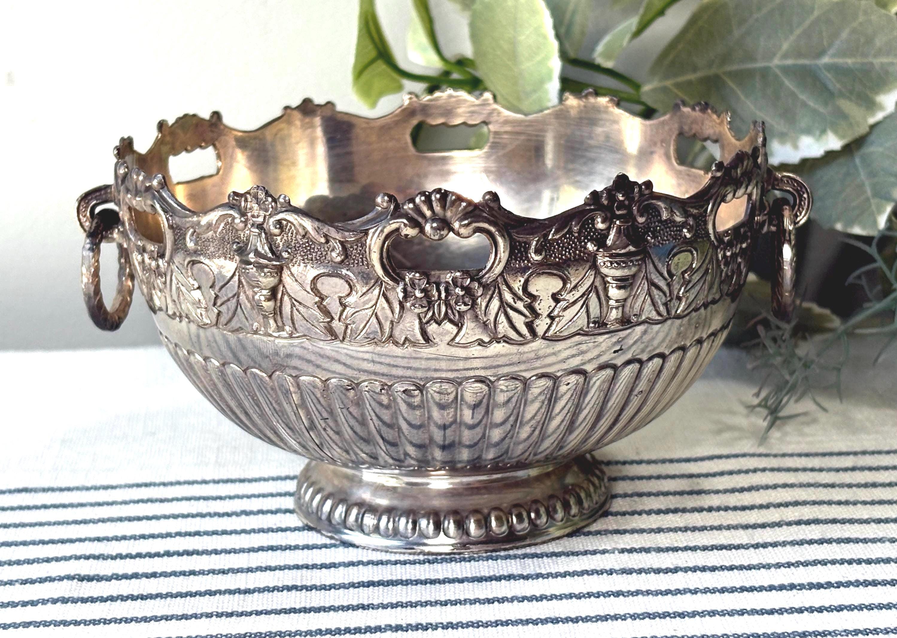 Vintage F. B. Rogers Silverplate Monteith Pedestal Bowl ~ with Ring Handles ~ Lovely Display Bowl