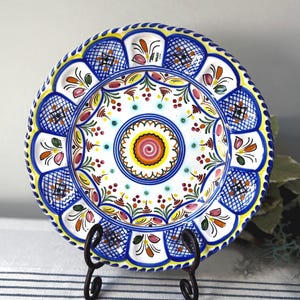 Vintage De Le Cal Barriera Blue & White Floral Display Plate ~ Spain ~ Puente Ruffled Ceramic