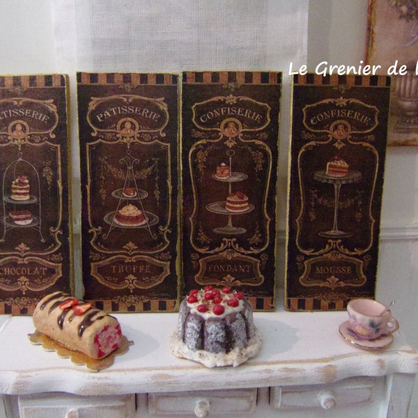 miniature plate wooden sign PASTRY CONFISERIE dolls house shop 1:12 scale vintage dollhouse french confectioner's sign