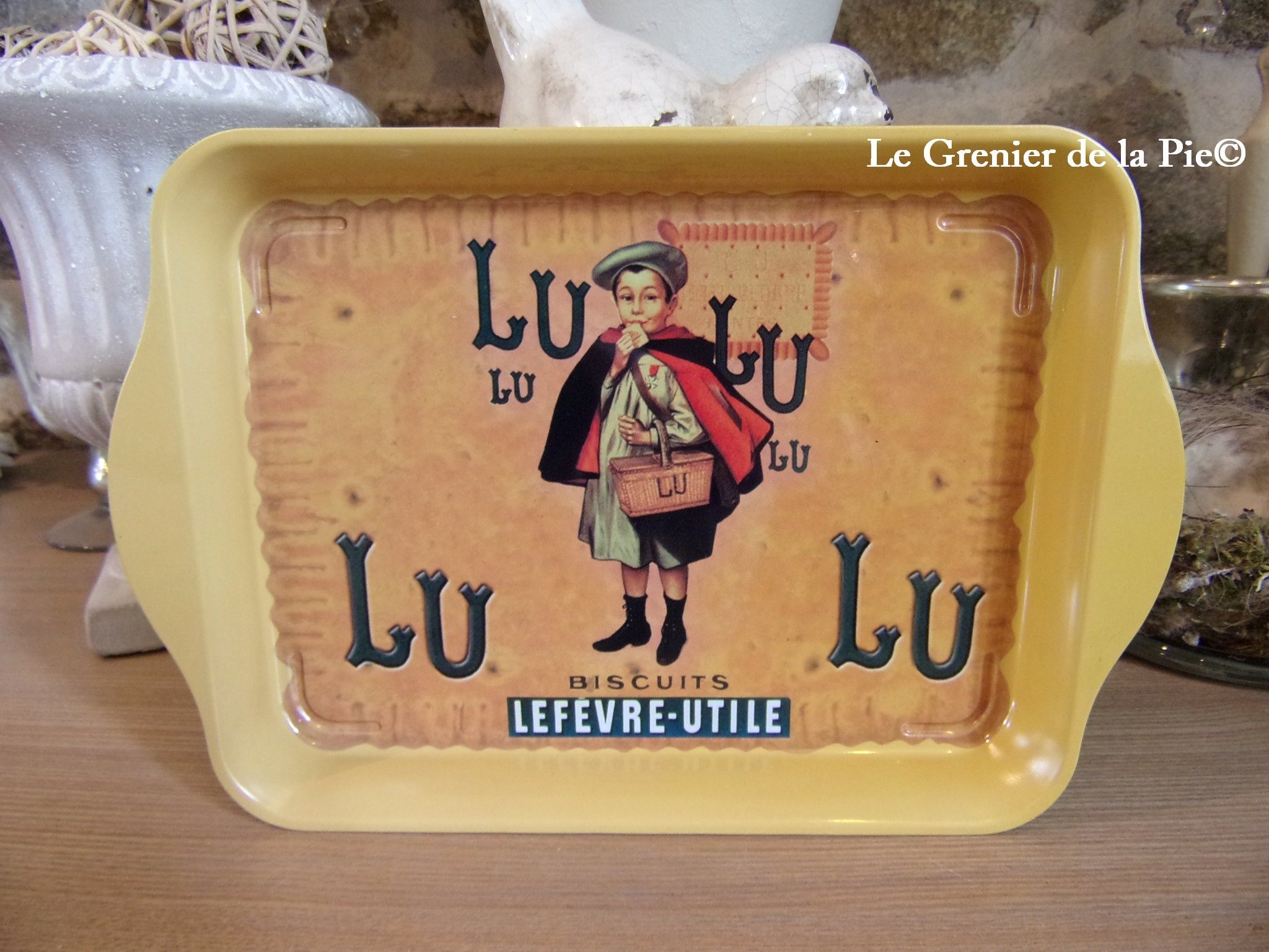 Petit Plateau en Métal Publicité Biscuit Petit-Beurre Lu Lefèvre-Utile Petit Écolier Garçon 14x21cm 