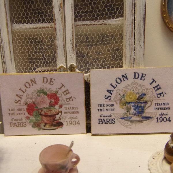 1 plaque miniature décoration salon de thé tasse Paris tableau en bois pour maison de poupées boutique échelle 1:12 French dollhouse sign